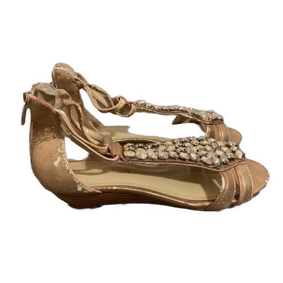 enzo angiolini Eakilly Rose Gold Gladiator Low Wedge Stud Sandals 7.5 - Picture 3 of 5